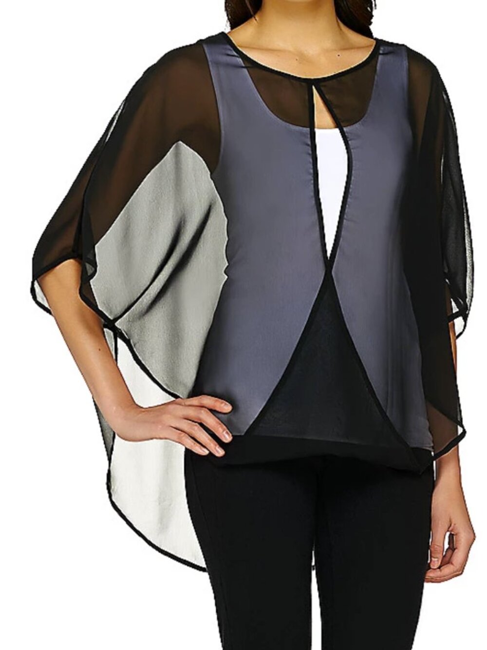Tashon Sheer Criss-Cross Poncho Top  16764